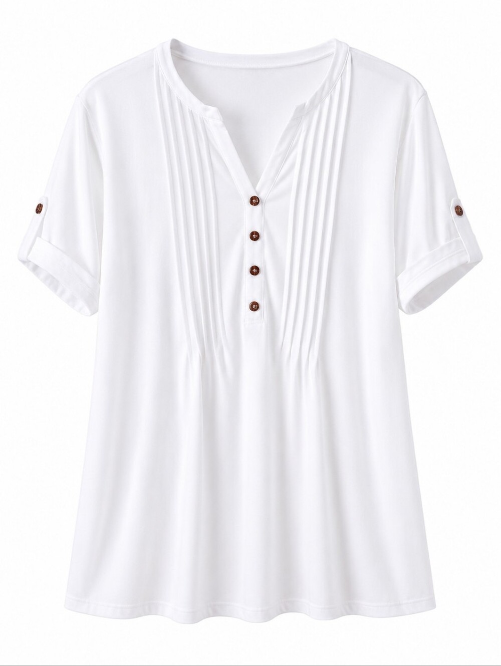 Women's White Pintuck Pleated Blouse Roll Tab Sleeve Tunic Top XXL